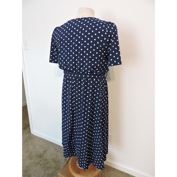 Shein Navy Blue Polka Dot Dress with Tie Belt - Picture 5 of 5